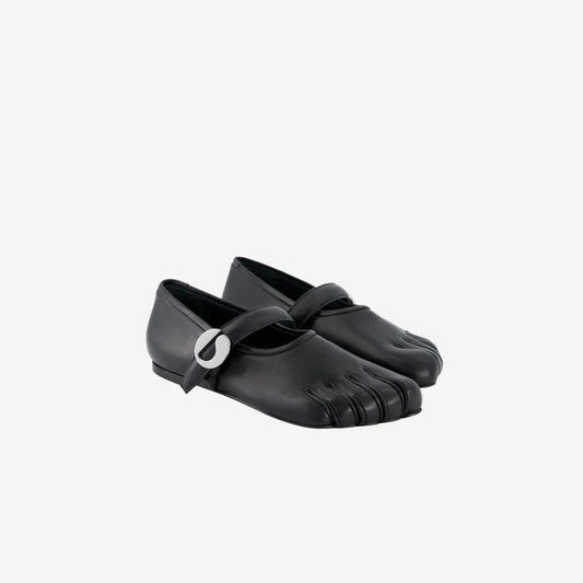 Sculpted foot-shaped flats in soft black leather