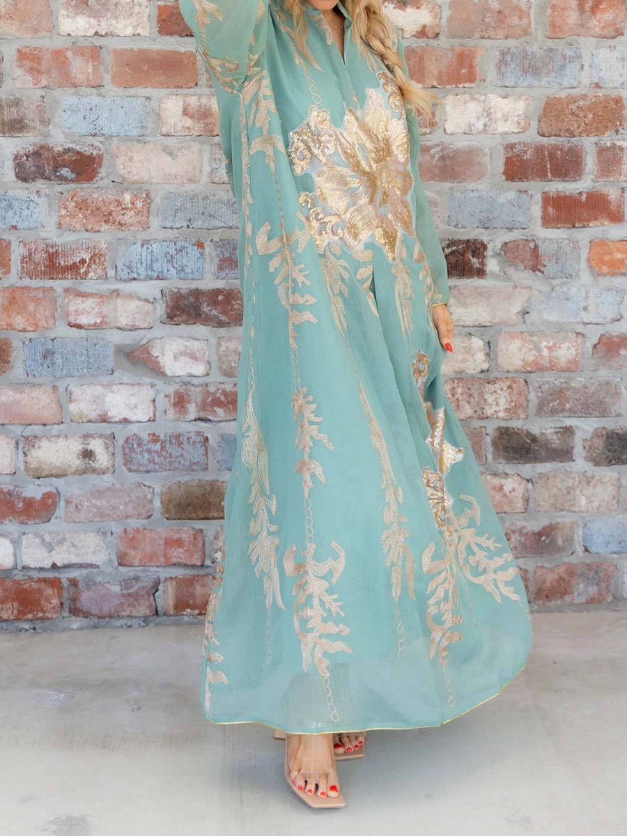 Elegant Printed V Neck Maxi Dress