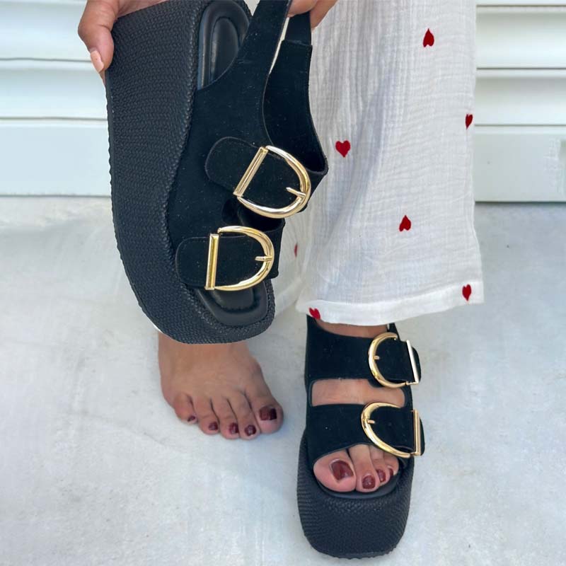 Straw Platform Wedge Sandals