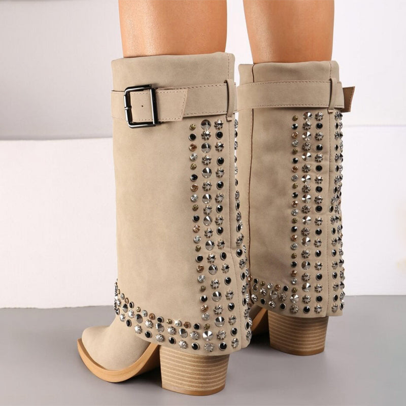 Glitter Appliquéd Block-heeled Boots