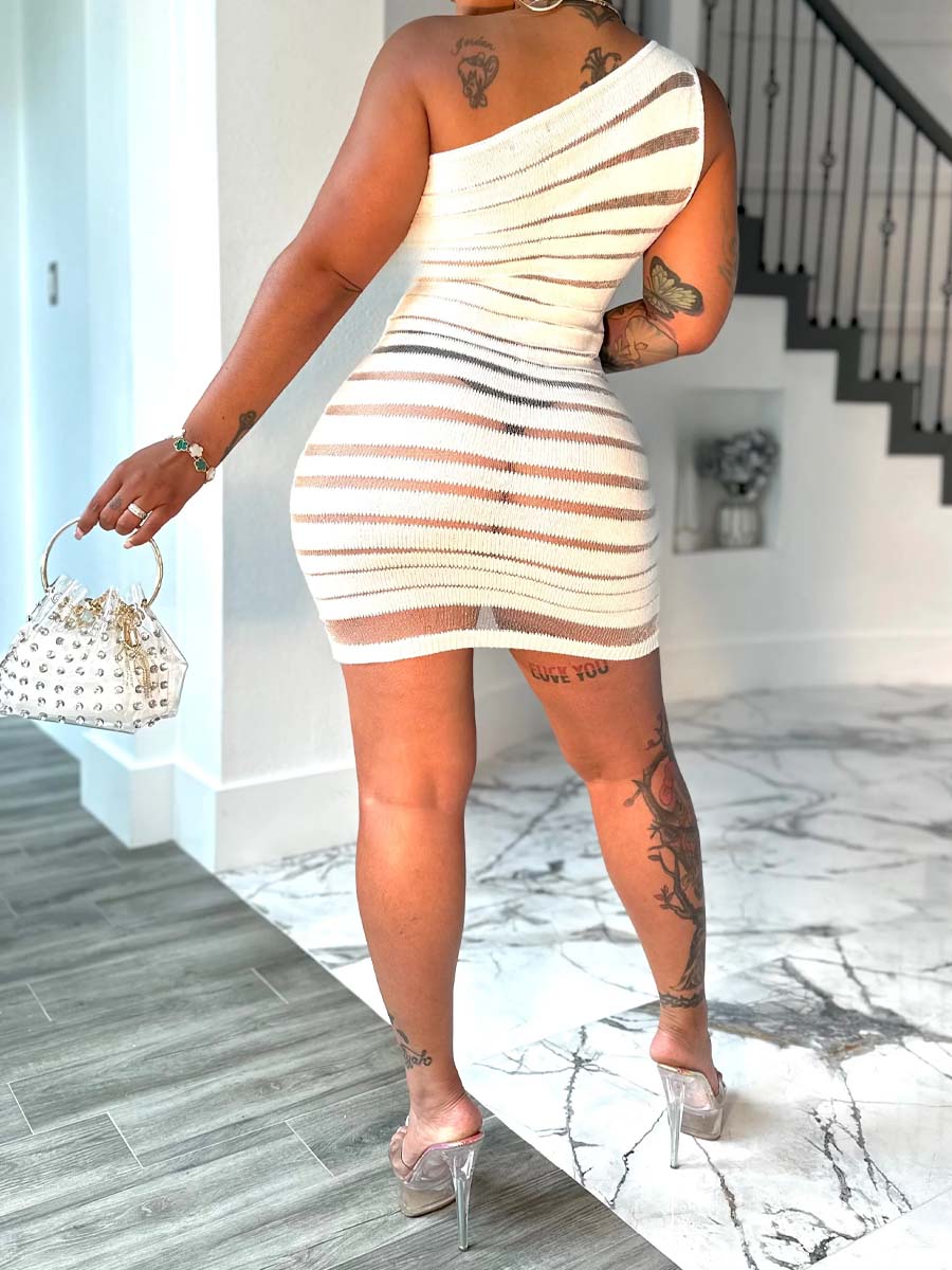One Shoulder See-through Stretch Dress
