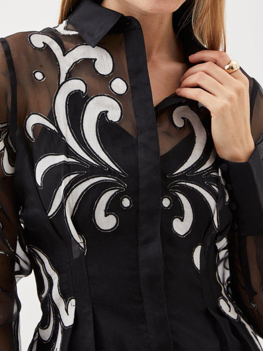 Applique Details See-through Maxi Dress