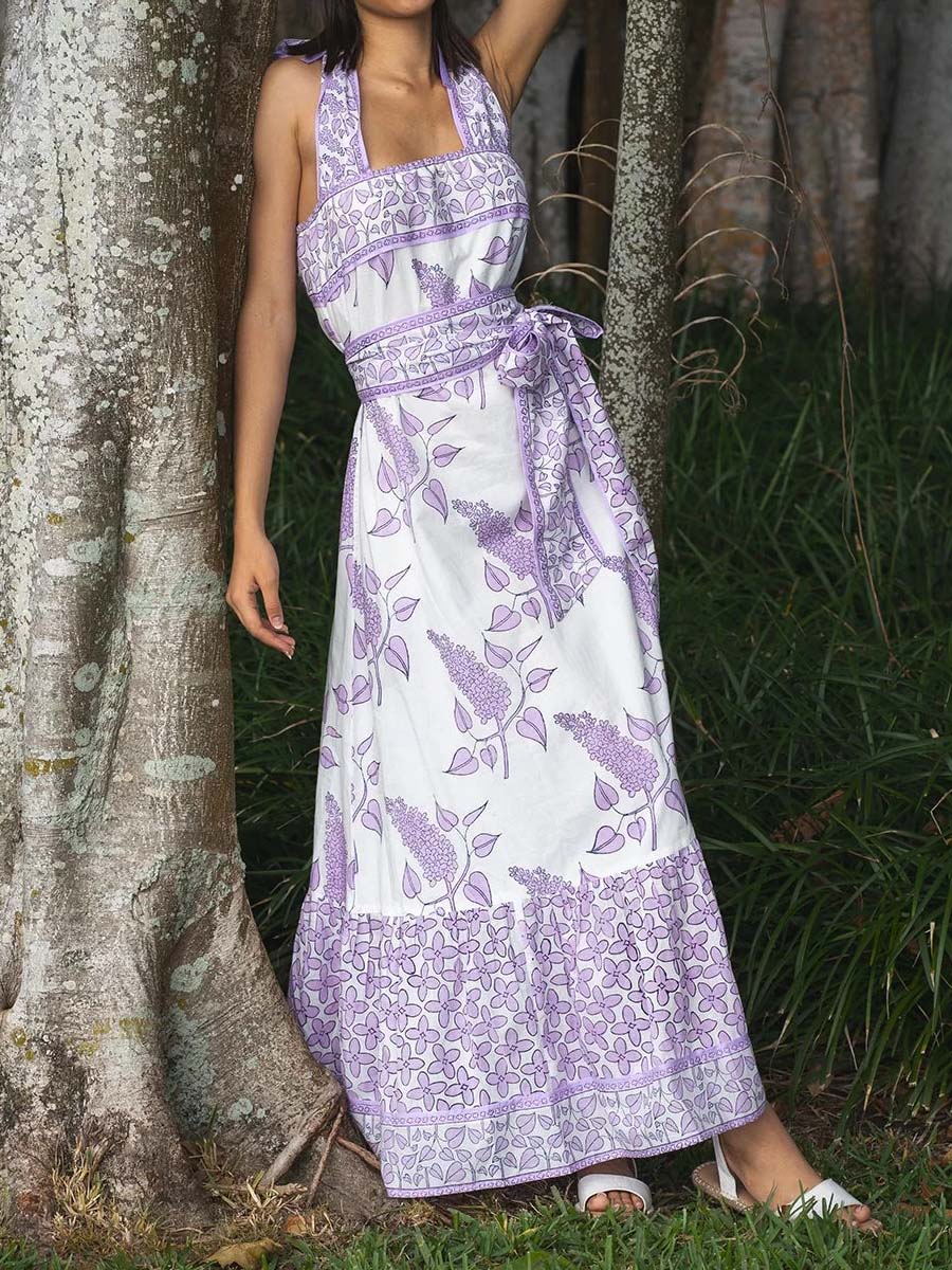 Floral Print Bow Slip Dress