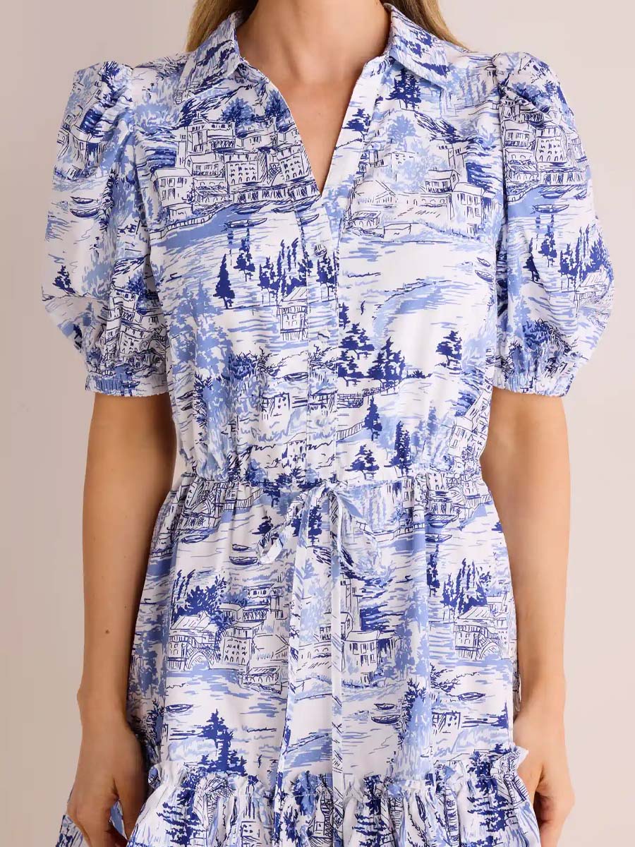 Printed Drawstring Waist Mini Dress