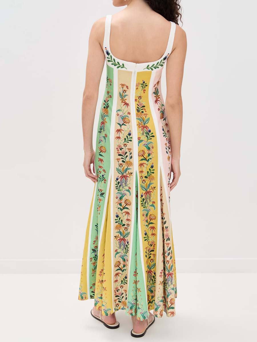 Floral Stripes Multicolor Sleeveless Dress