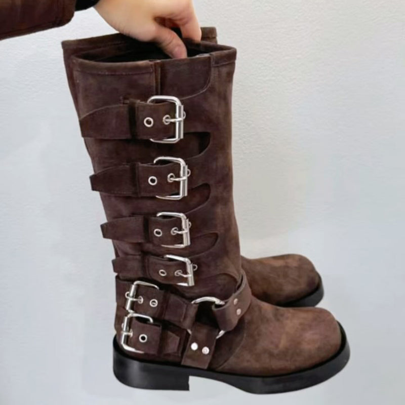 Buckle Square Heeled Knights Boots