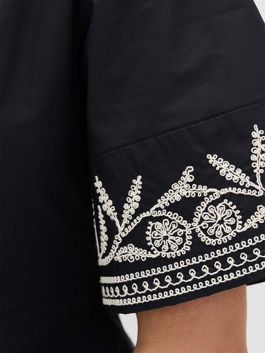 Embroidered Split Neck Mini Dress