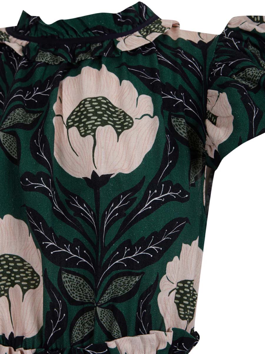 Printed Ruffled Short Sleeve Dress