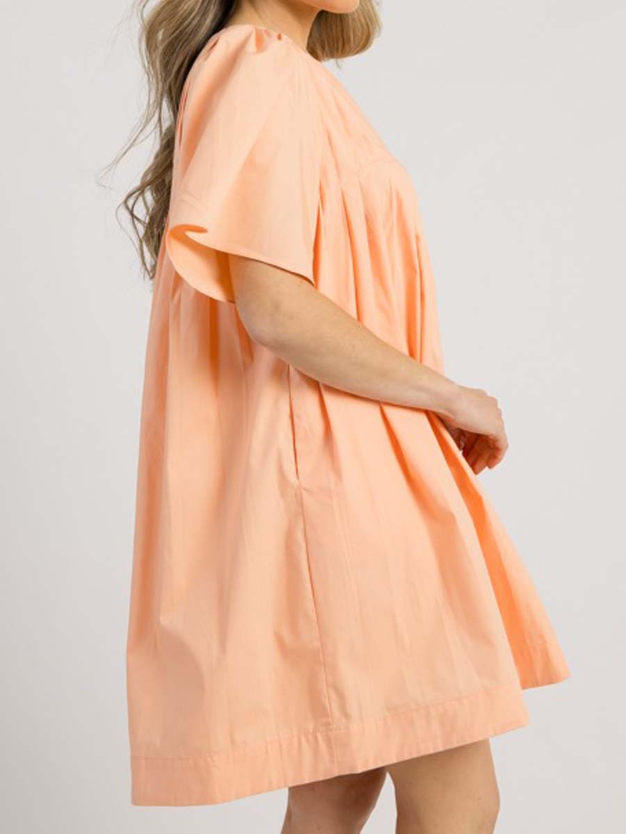 Short Flutter Sleeve Pleated Dress