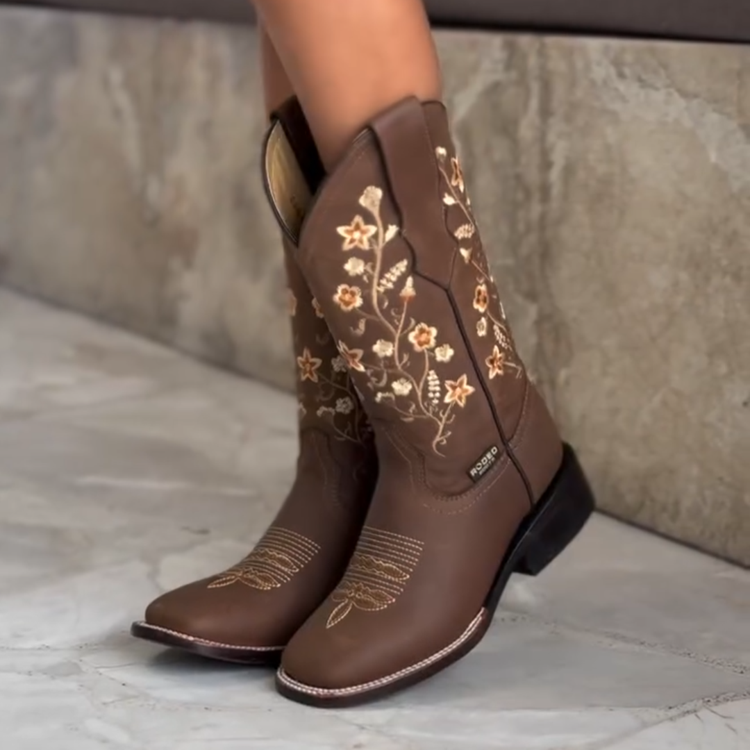 Brown Embroidered Western Cowboy Boots