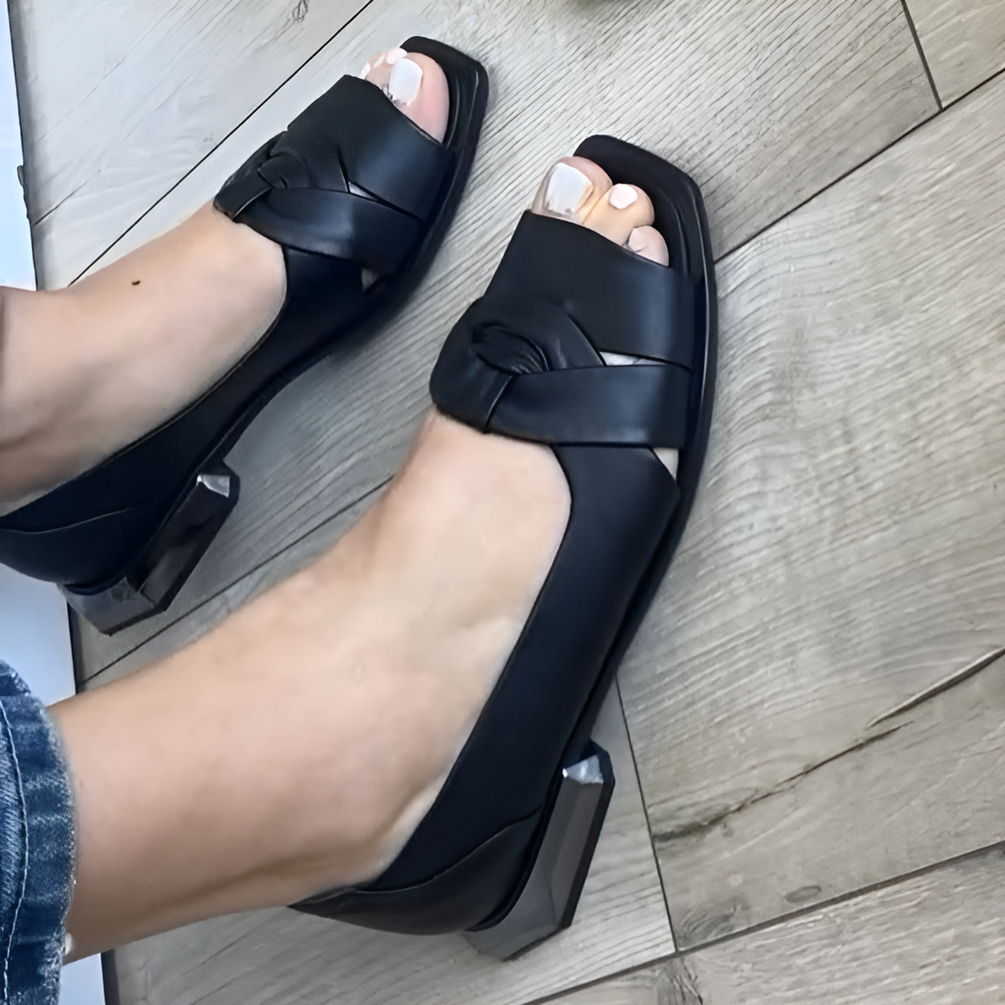 Square-toe Fishmouth Low-heel Single-layer Shoes