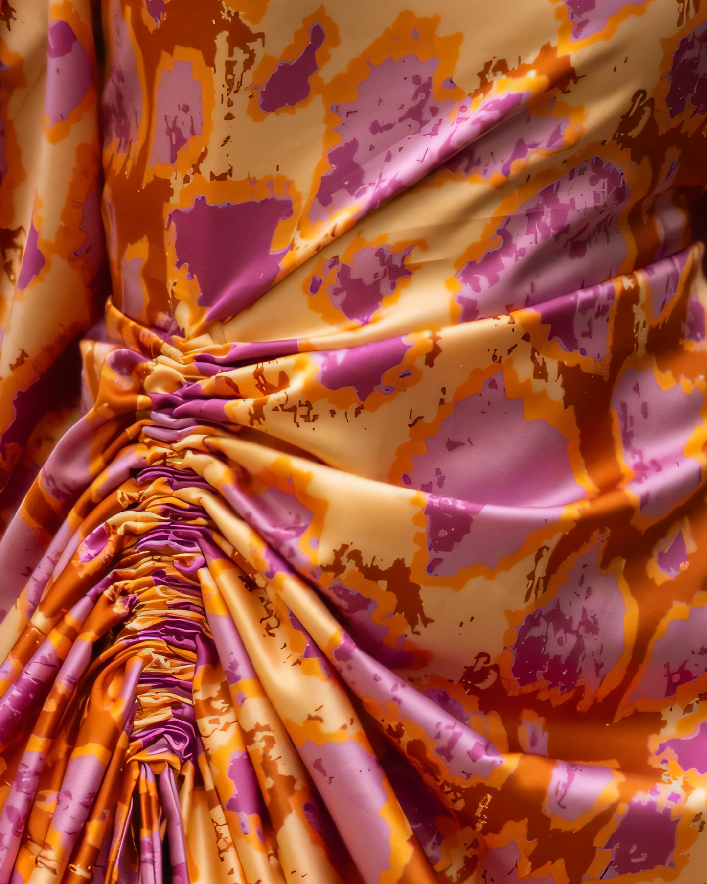 Abstract - Print Off - Shoulder Ruched Maxi Dress