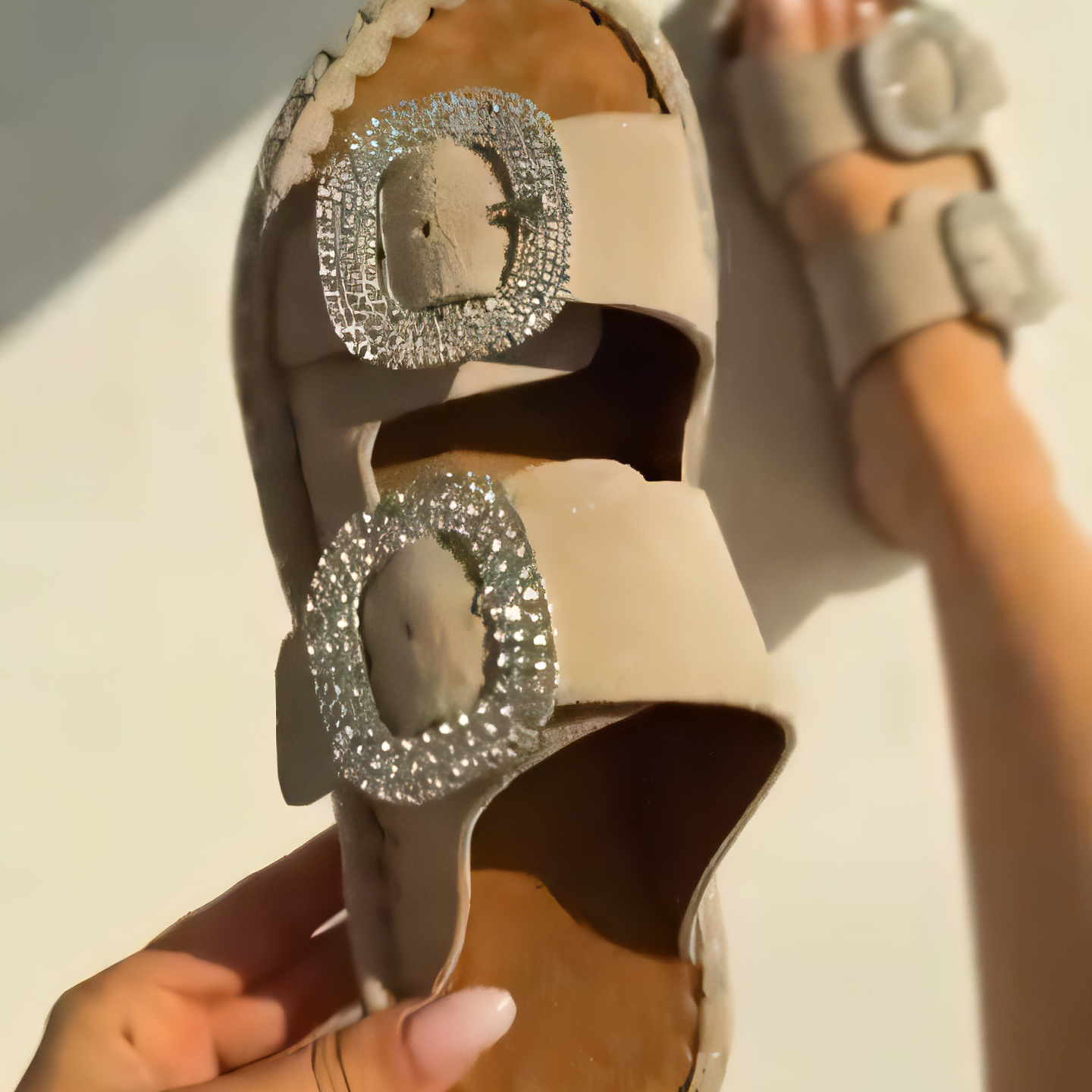 Rhinestone - Buckle Espadrille Slides
