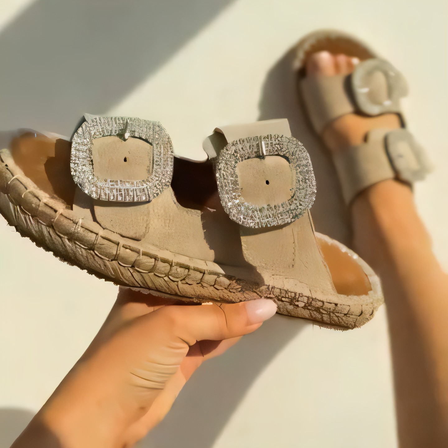 Rhinestone - Buckle Espadrille Slides