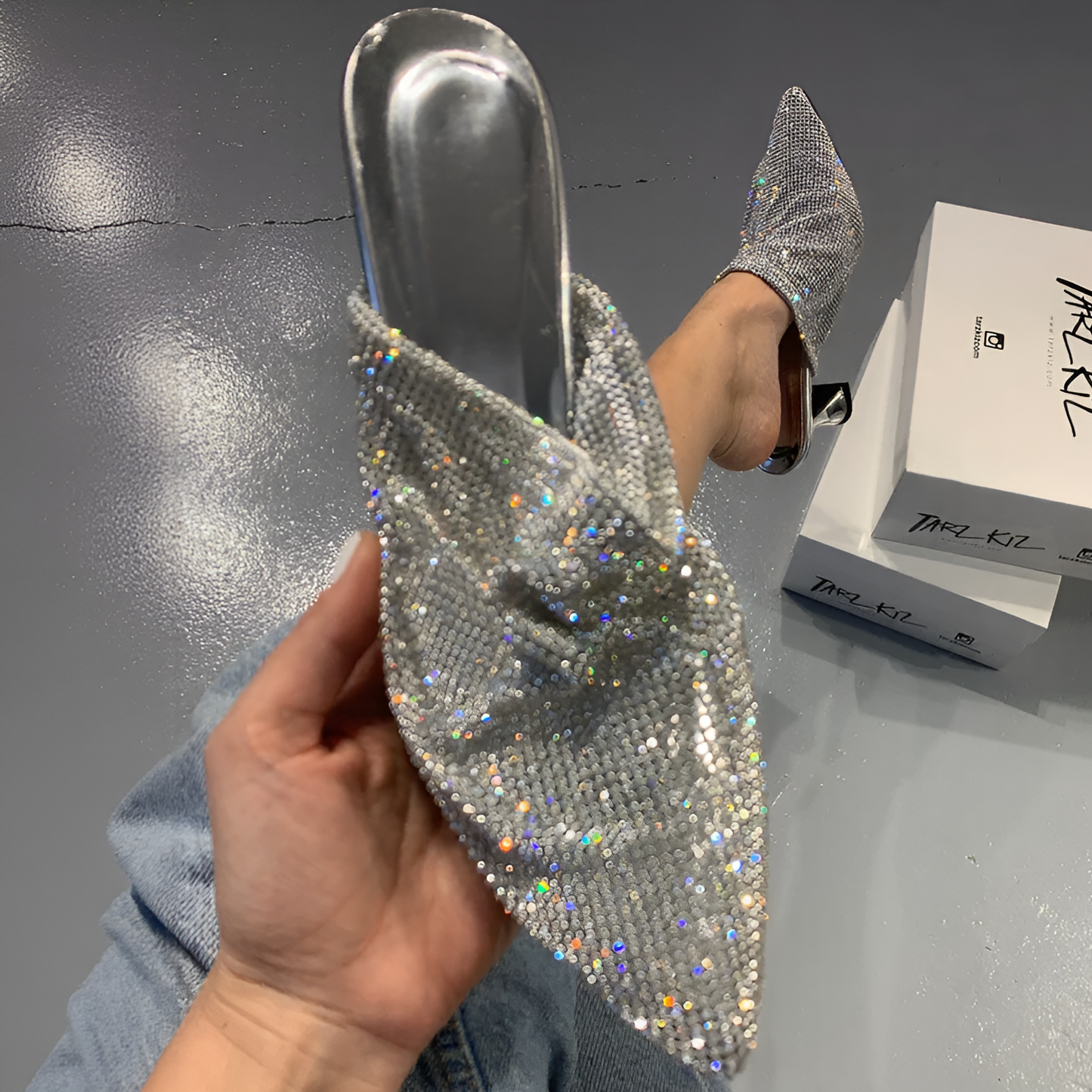 Rhinestone - Knotted Pointed - Toe Mules