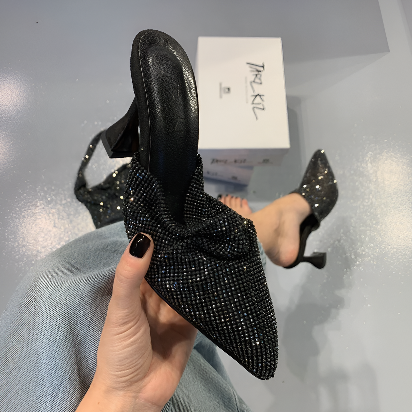 Rhinestone - Knotted Pointed - Toe Mules