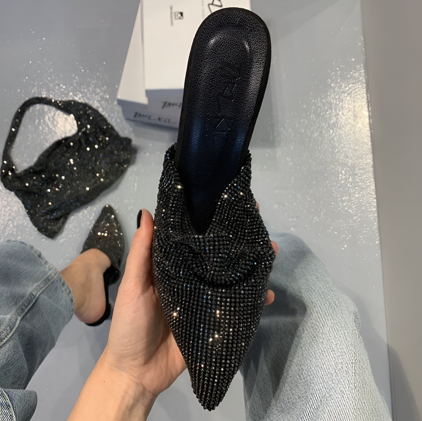 Rhinestone - Knotted Pointed - Toe Mules