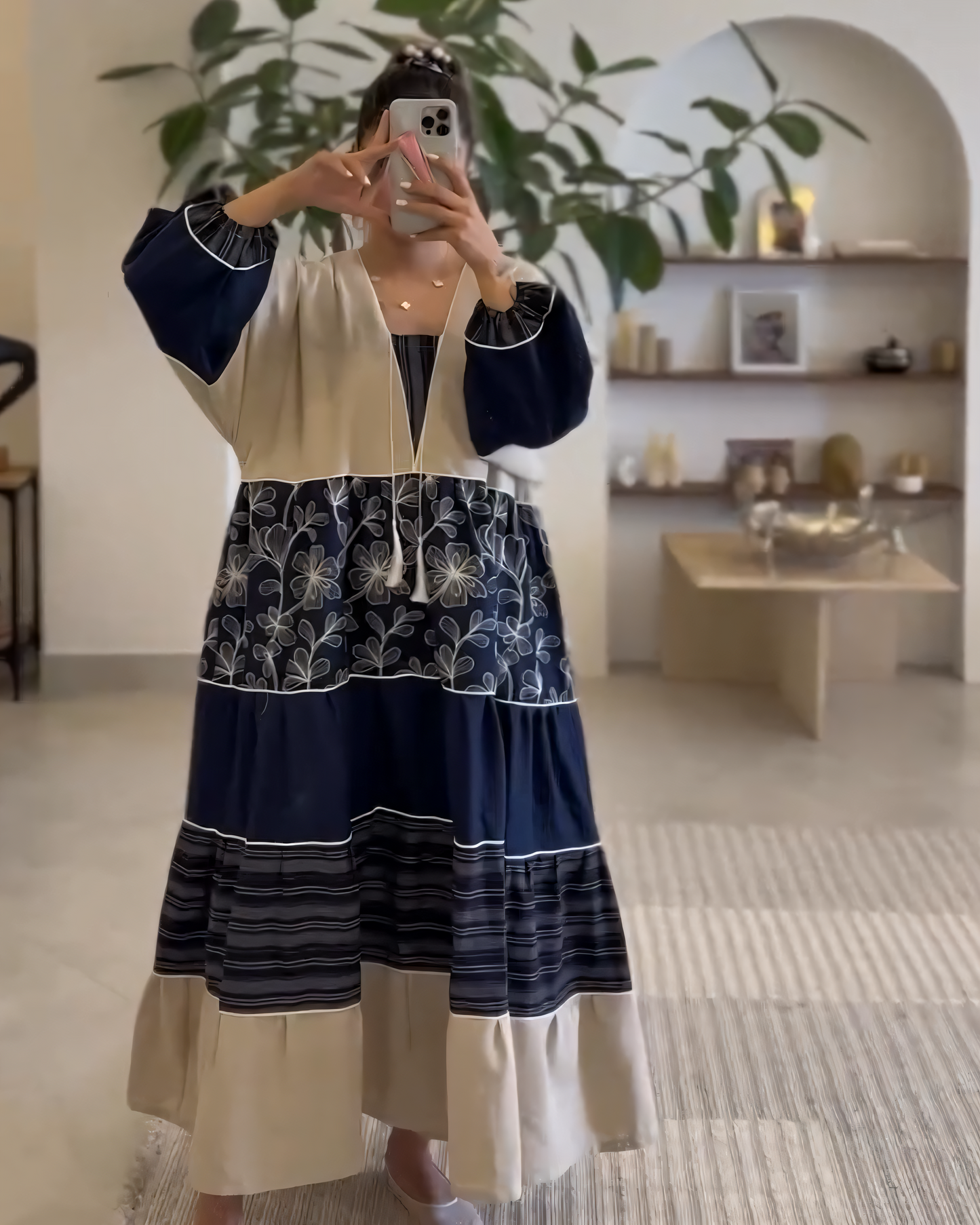 Color - Block Embroidered Maxi Dress