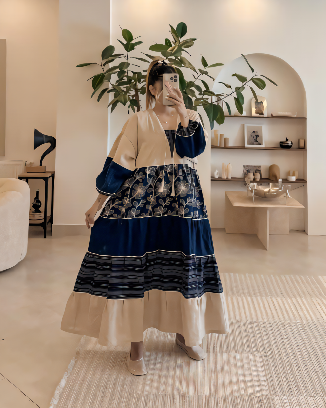 Color - Block Embroidered Maxi Dress