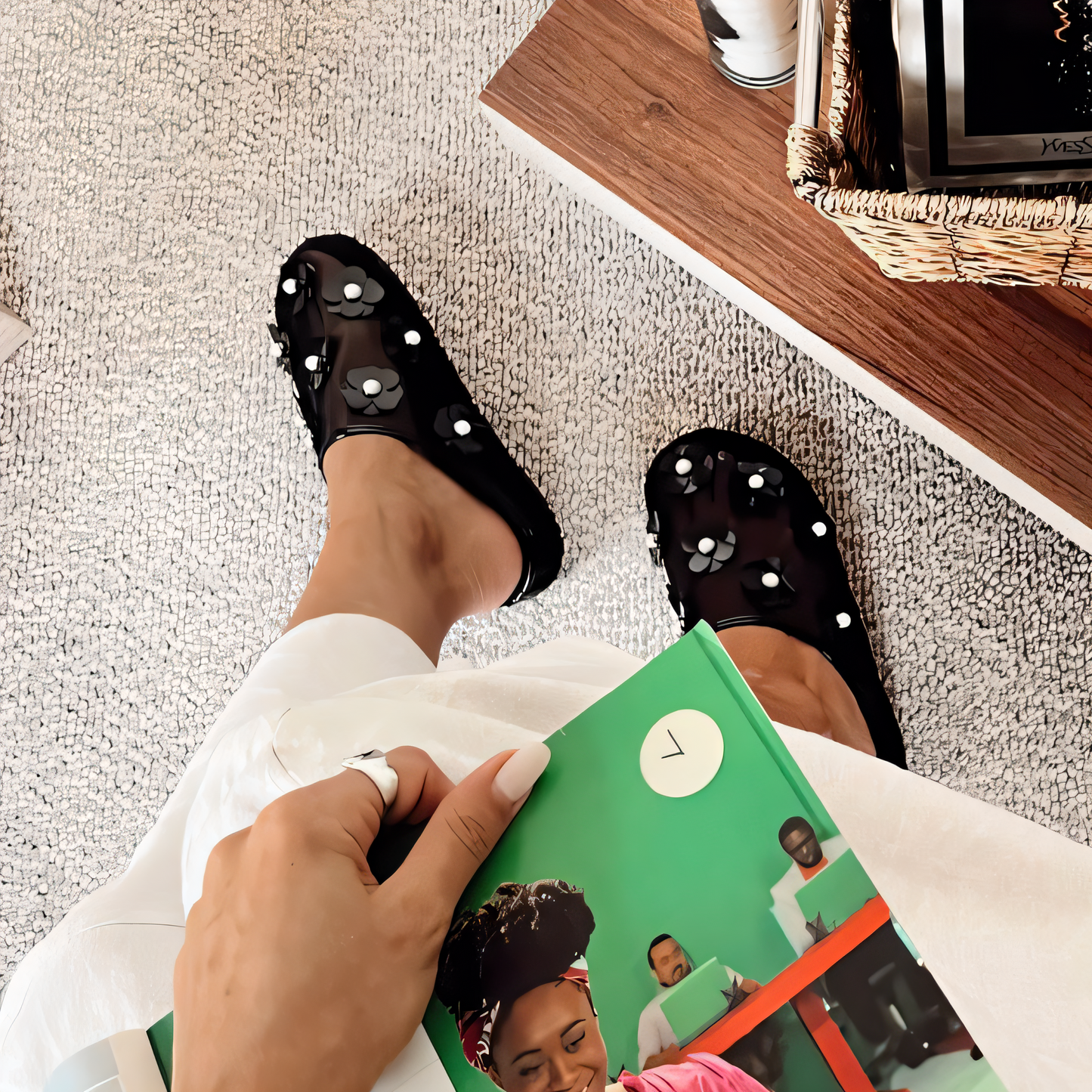 Floral - Applique Mesh Slide Sandals