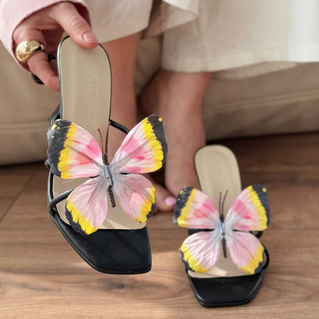 Butterfly - Embellished  Heeled Mules