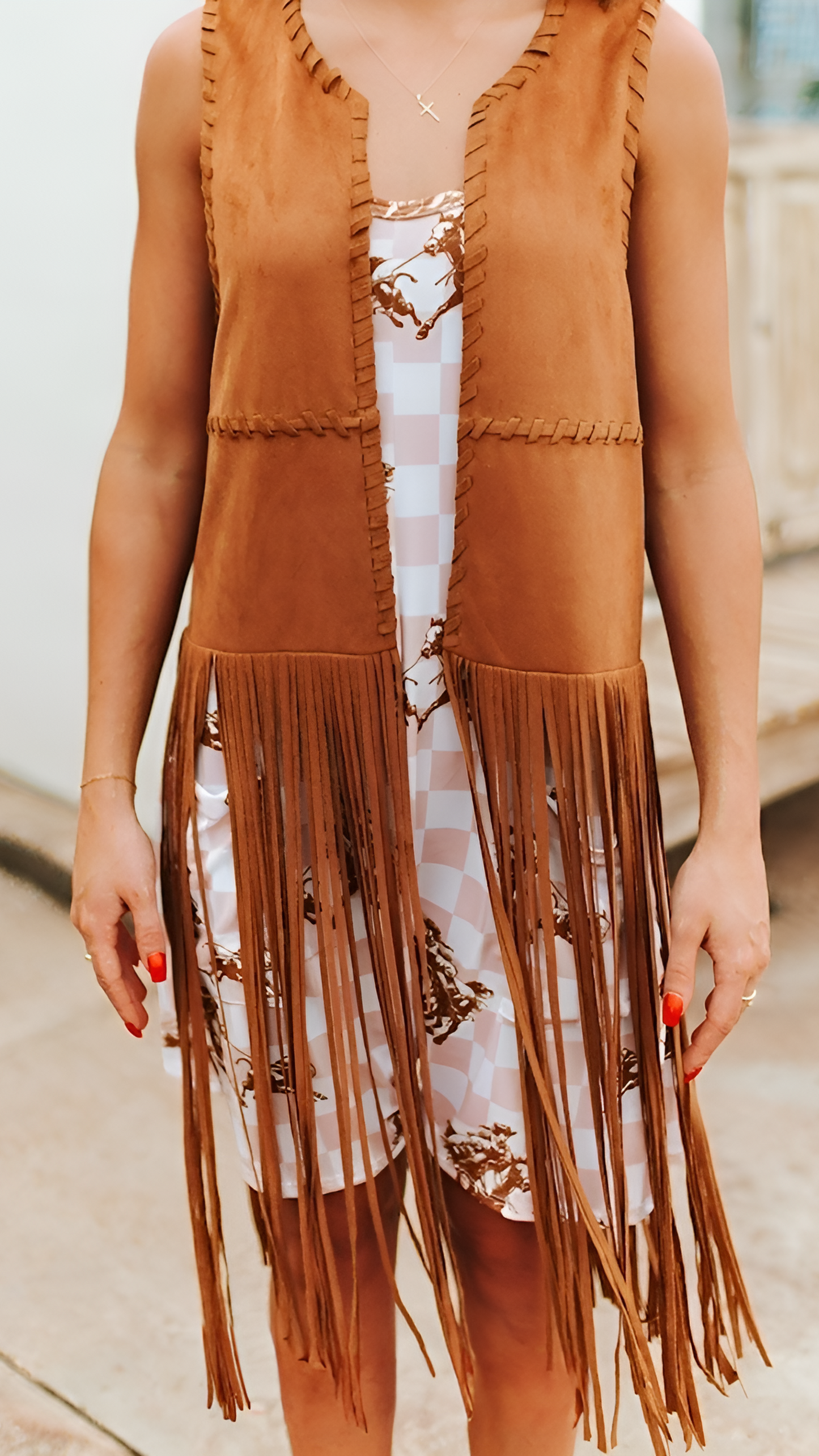 Brown Suede Fringe Long Vest