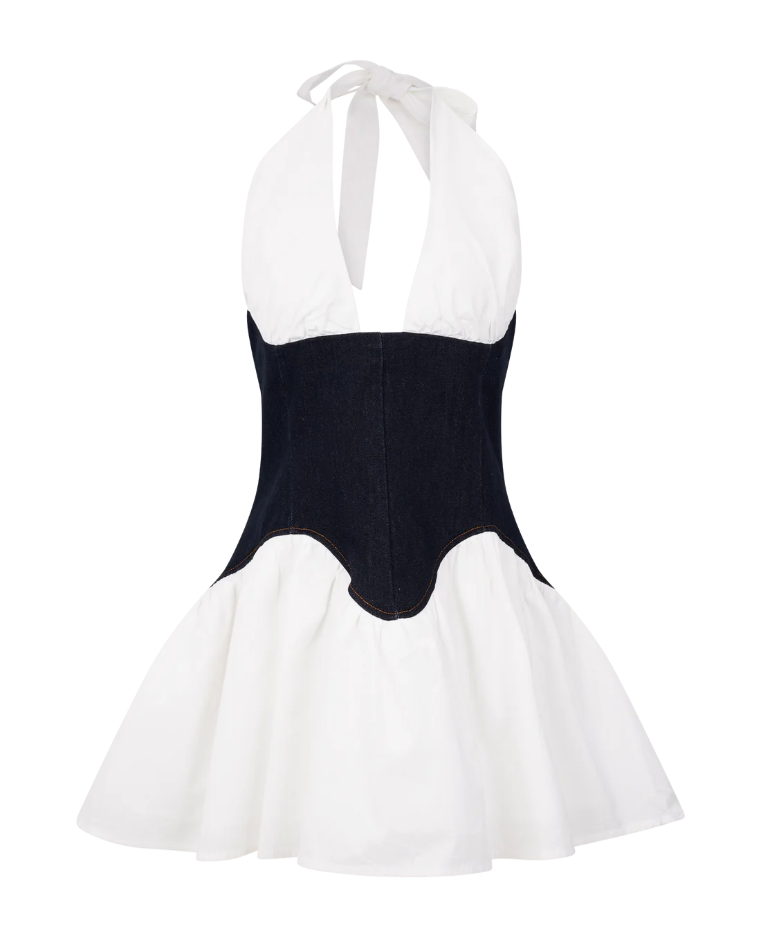 Halter Neck Denim - Waist Mini Dress