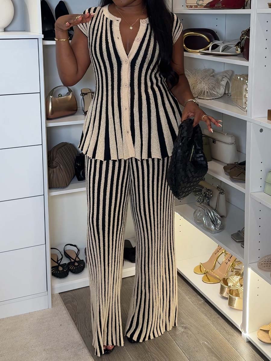 Striped Cut Knitted Two Pieces Set