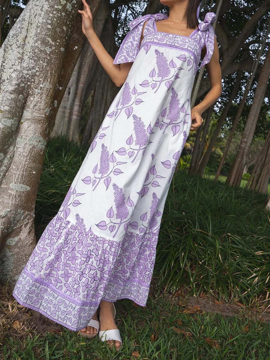 Floral Print Bow Slip Dress