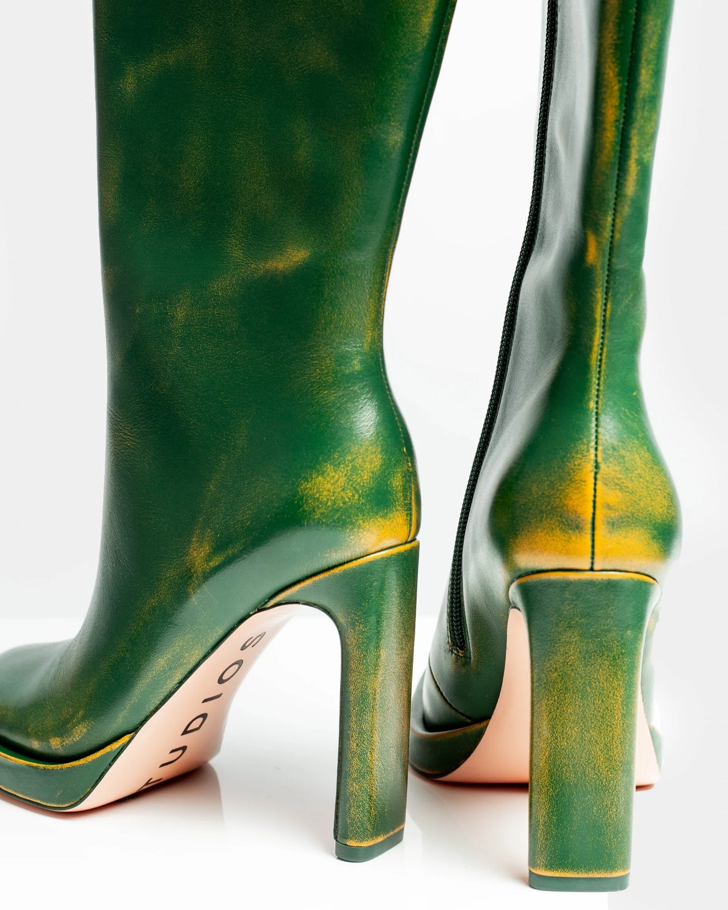 Distressed Green Knee - High Boots