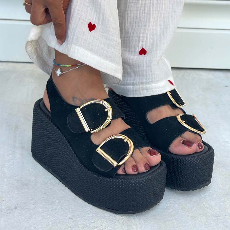 Straw Platform Wedge Sandals