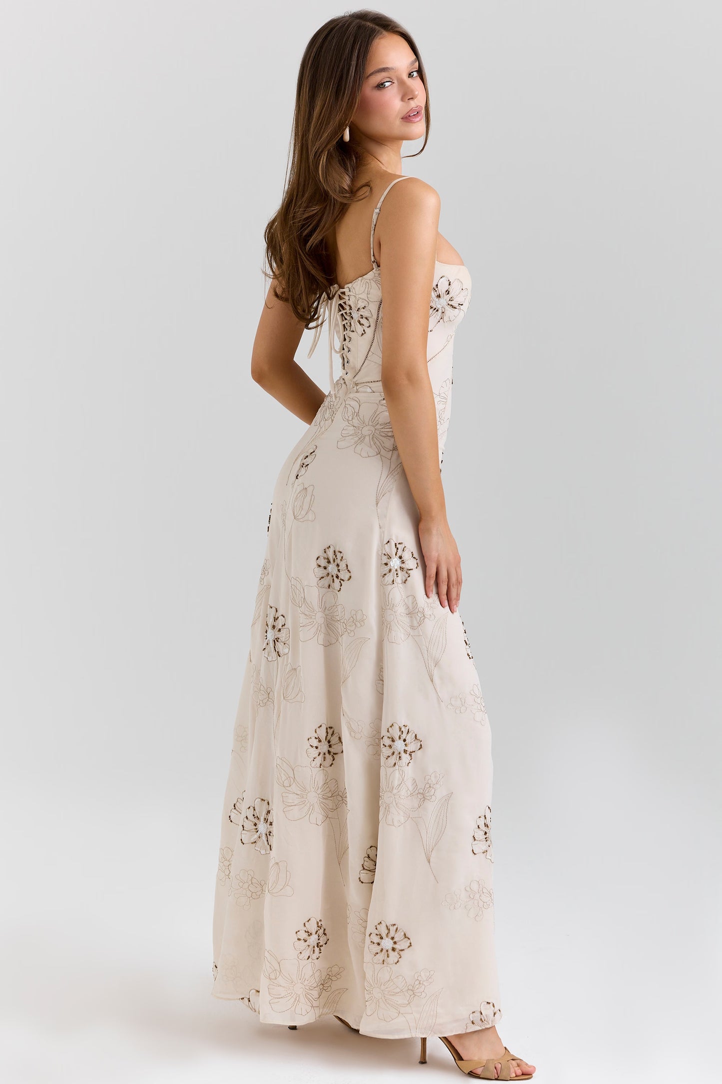 Seren vanilla embroidered hand beaded floral maxi