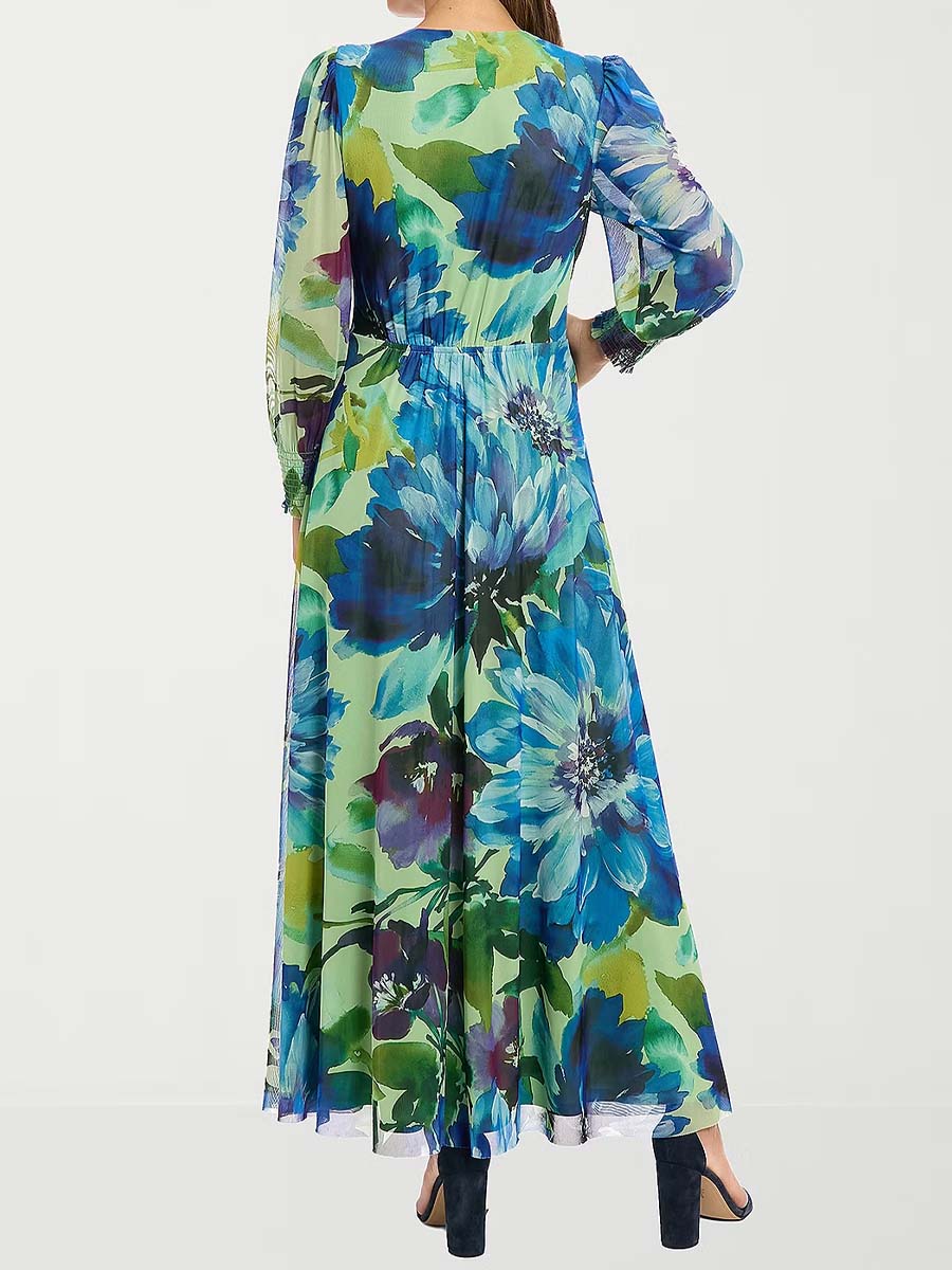 Floral Print V Neck Maxi Dress