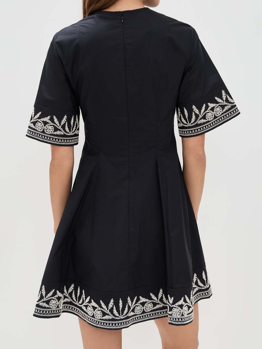 Embroidered Split Neck Mini Dress