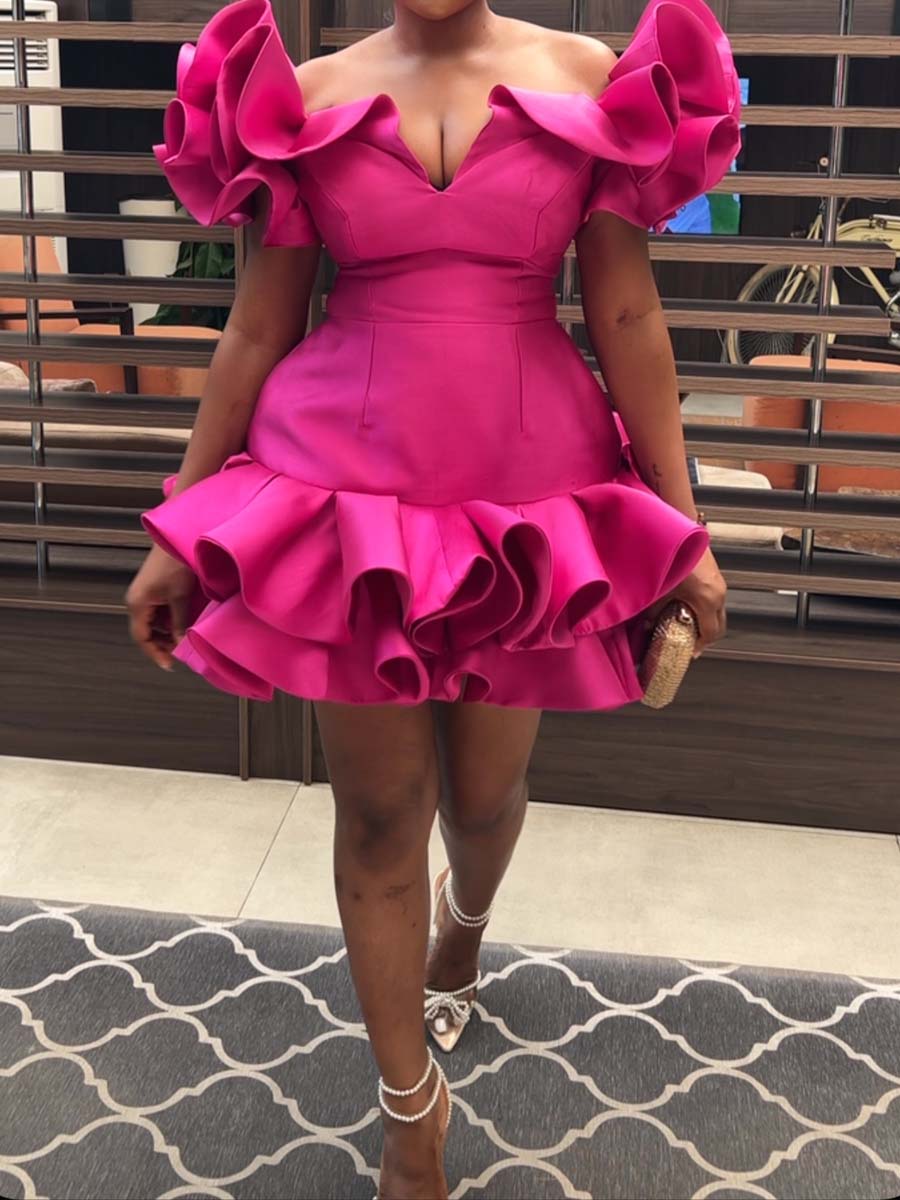 Ruffled Off Shoulder Party Mini Dress