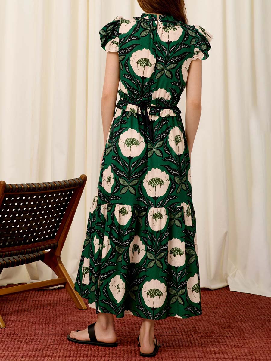 Printed Ruffled Short Sleeve Dress