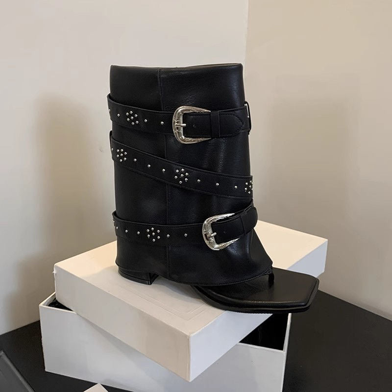 Vintage Buckle Clip-Toe Sandals