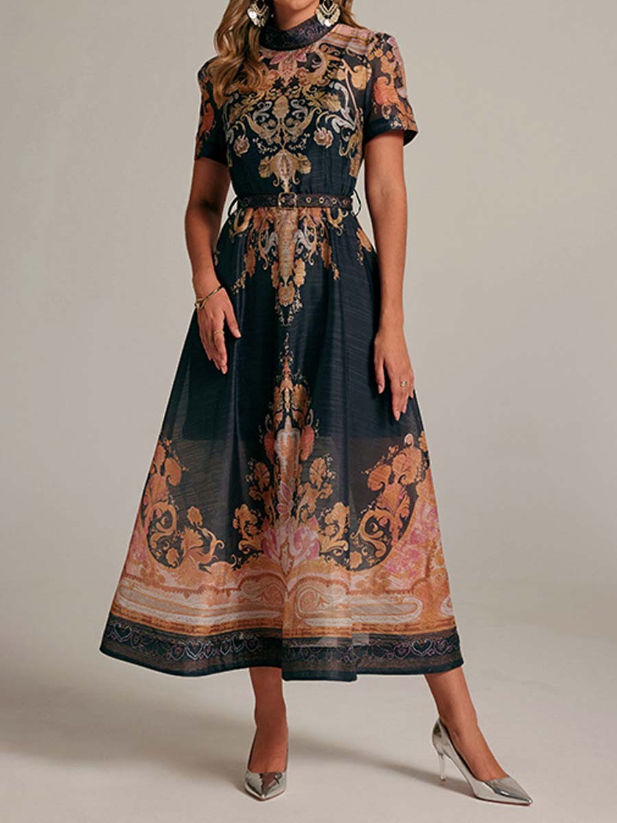 Elegant Short Sleeve Printed Dress