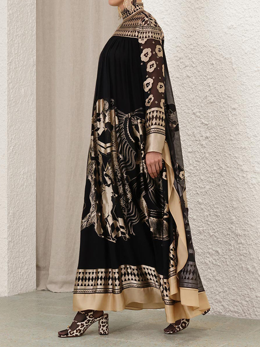 Printed Tie Up Cape Dress
