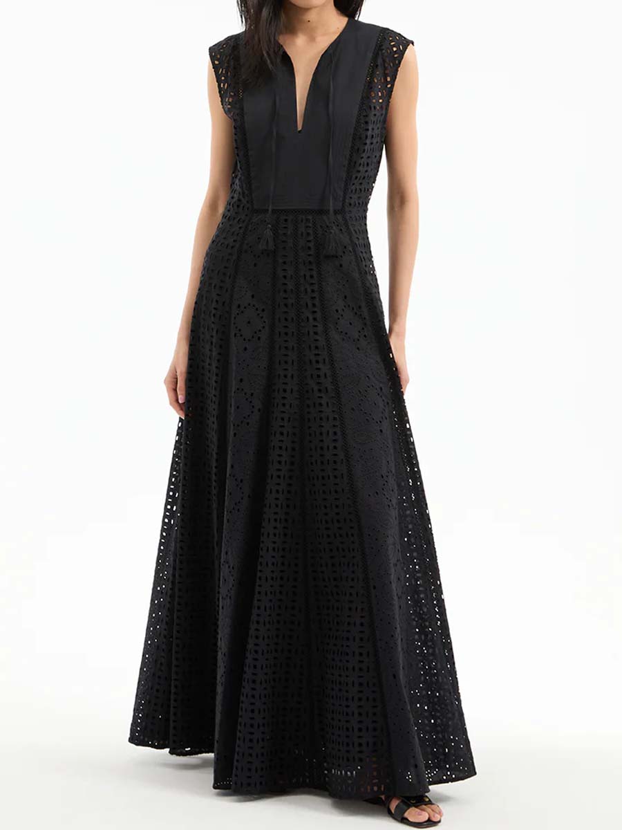 Eyelet Sleeveless Maxi Dress