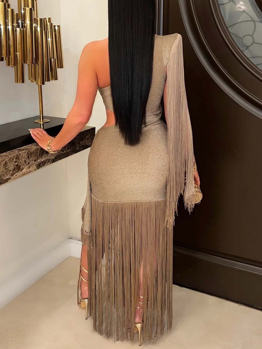 Asymmetric One-shoulder Tassel Dress