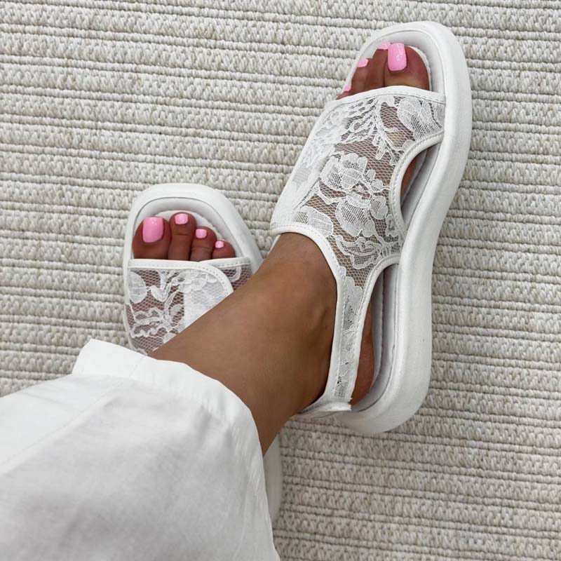 Lace Velcro Flat Sandals