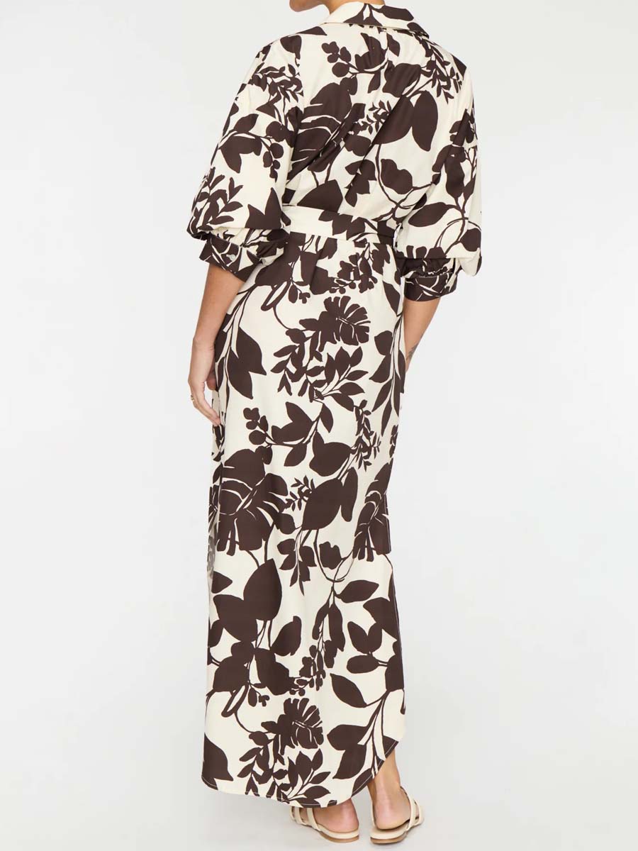 V Neck Slit Hem Printed Maxi Dress