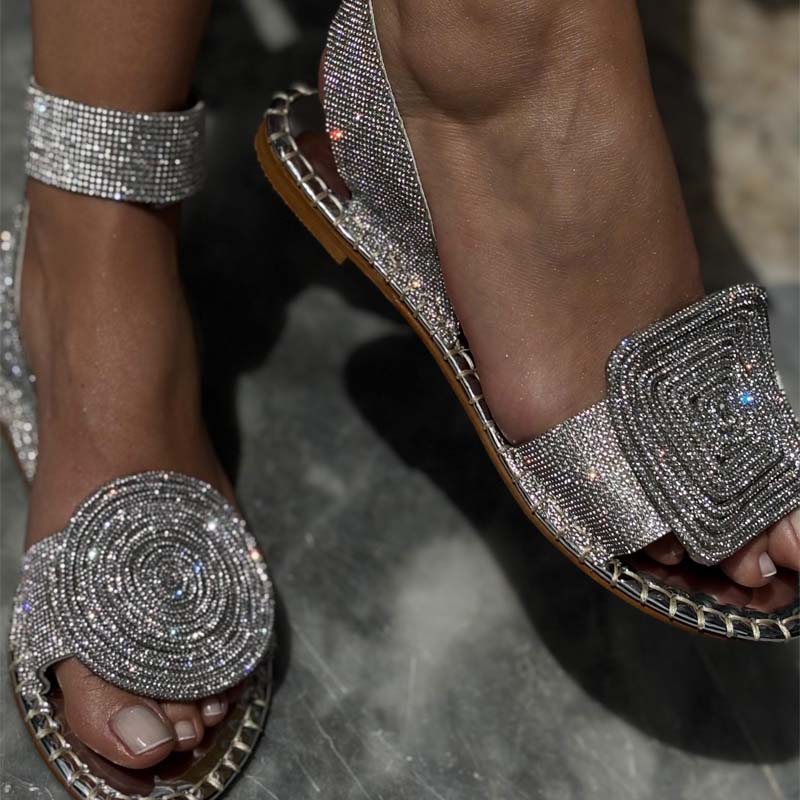 Crystal Stones Flat Sandals
