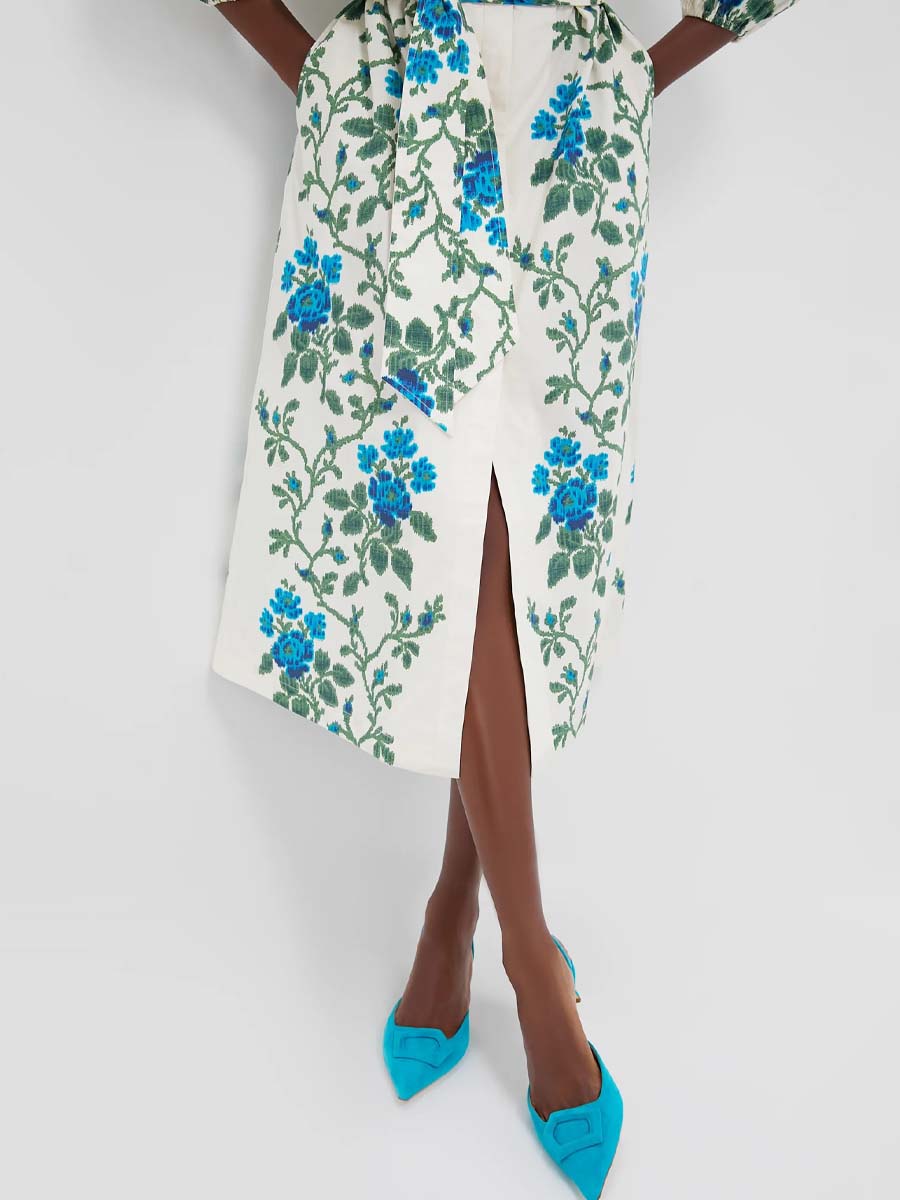 Printed V Neck Puff Sleeve Dress