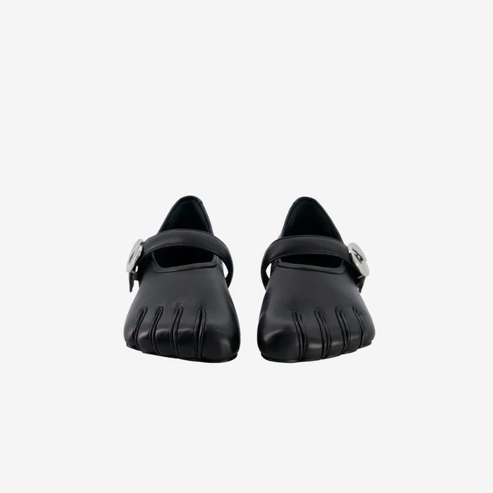 Sculpted foot-shaped flats in soft black leather