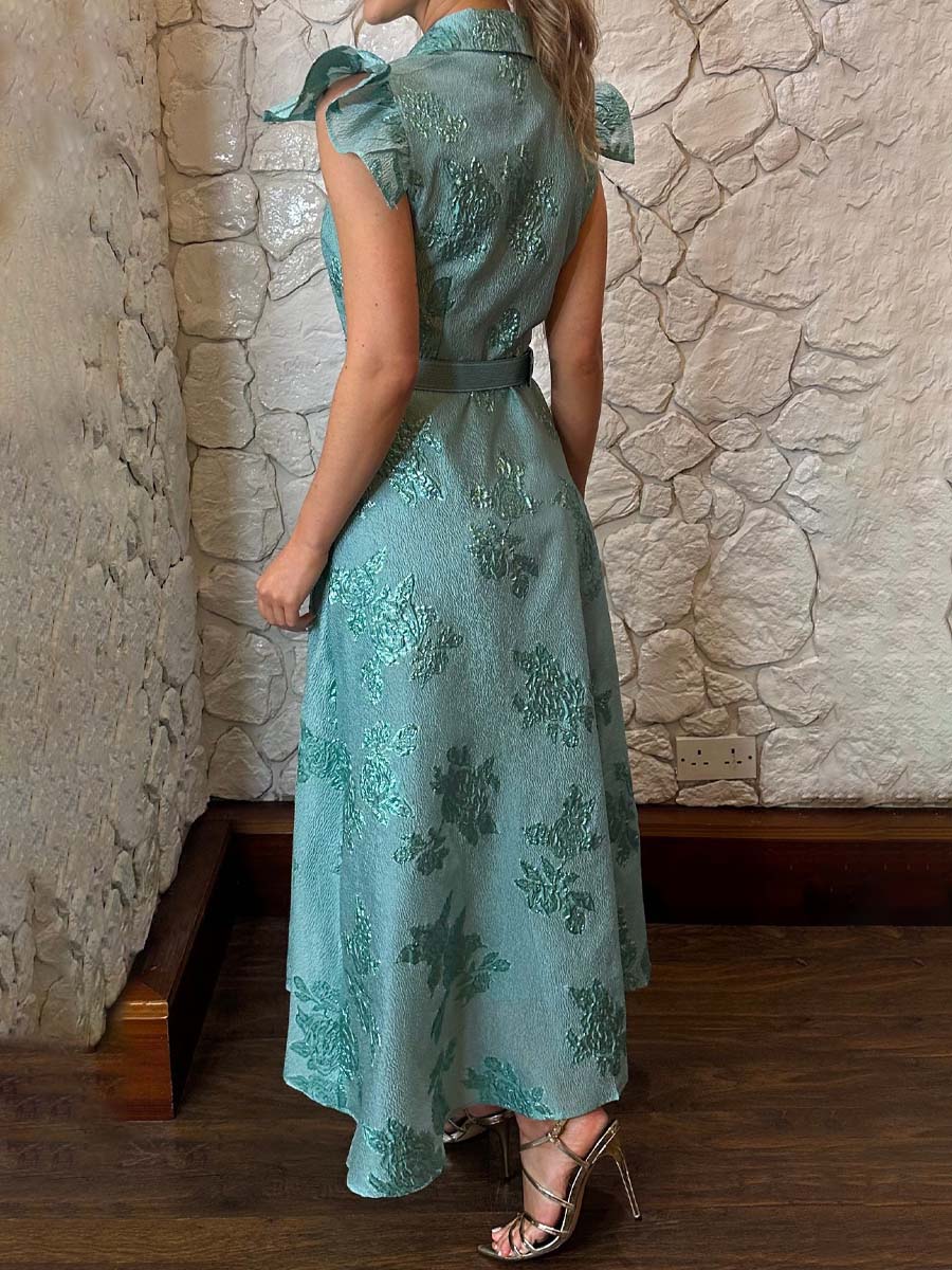 Frill Sleeve Jacquard Dress