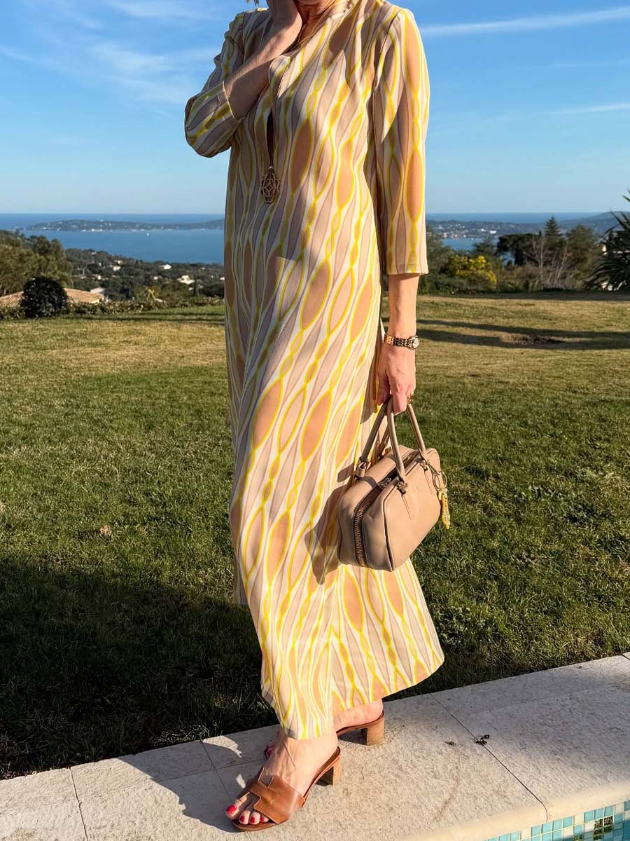 Elegant Printed Split Neck Dress