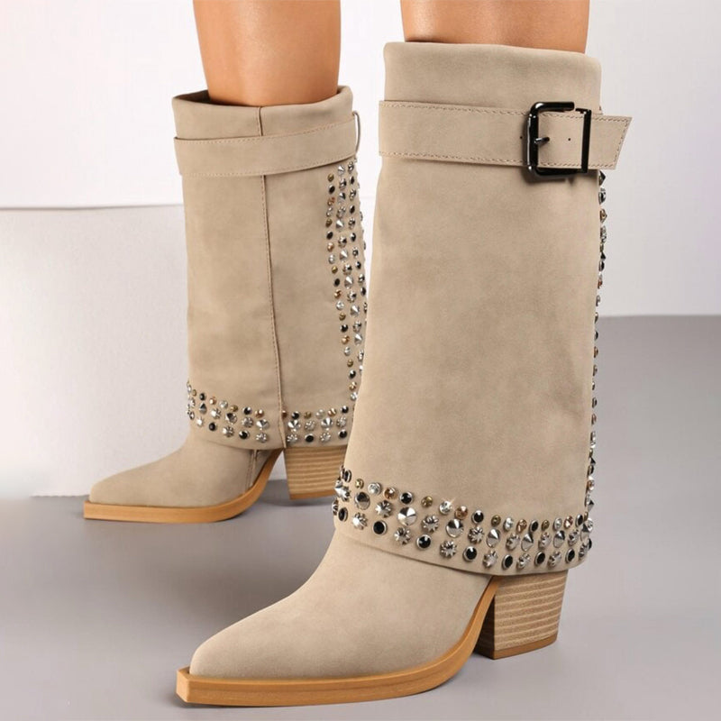 Glitter Appliquéd Block-heeled Boots