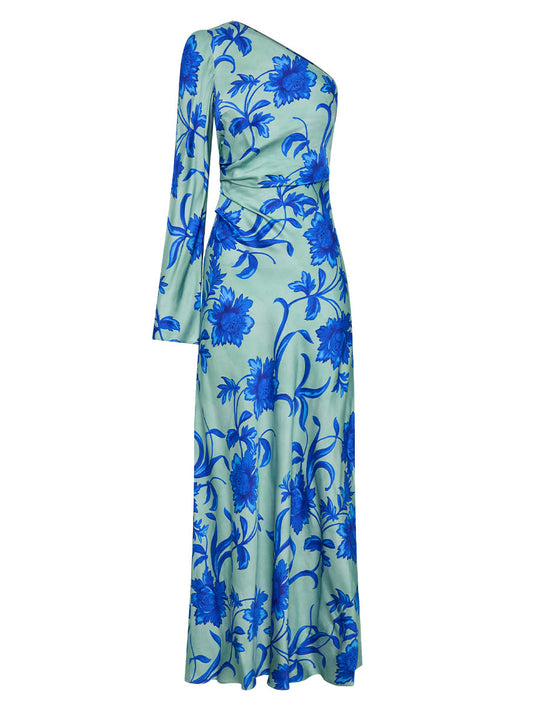 Floral Print One Shoulder Maxi Dress